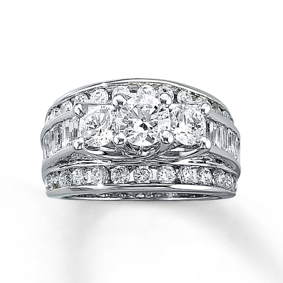 Previously Owned Diamond Engagement Ring 3 ct tw Round & Baguette-cut 14K White Gold