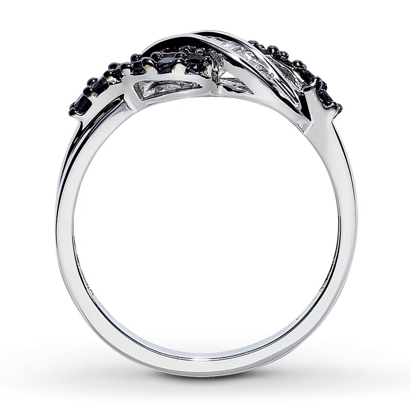 Main Image 2 of Previously Owned Black & White Diamond Ring 1/3 ct tw Baguette/Round 10K White Gold