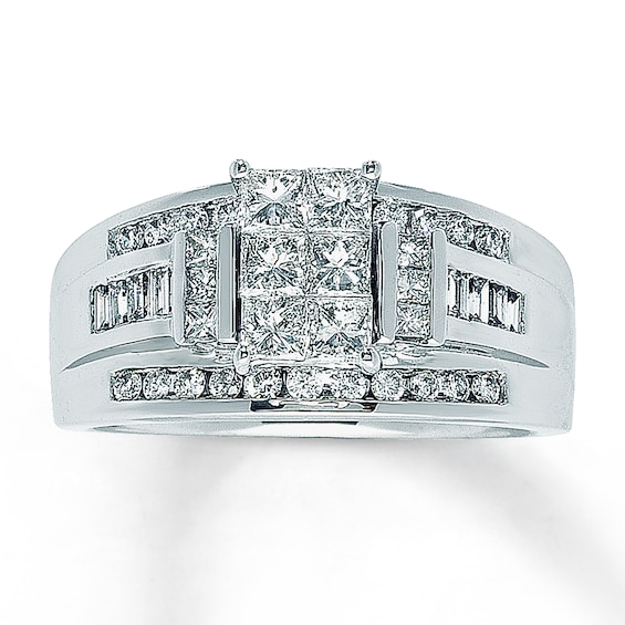 Previously Owned Diamond Ring 1 ct tw Princess/Round/Baguette-Cut 14K White Gold