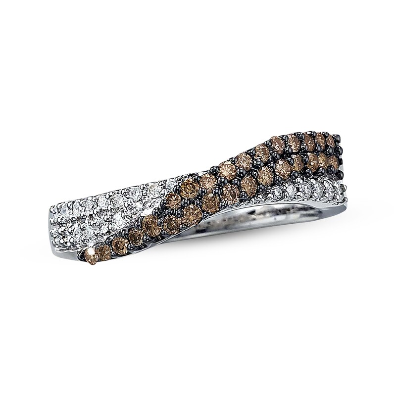 Main Image 1 of Previously Owned Brown & White Diamond Anniversary Band 1/2 ct tw Round-cut 14K White Gold