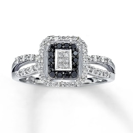 Previously Owned Black Diamond Ring Princess-Cut 10K White Gold