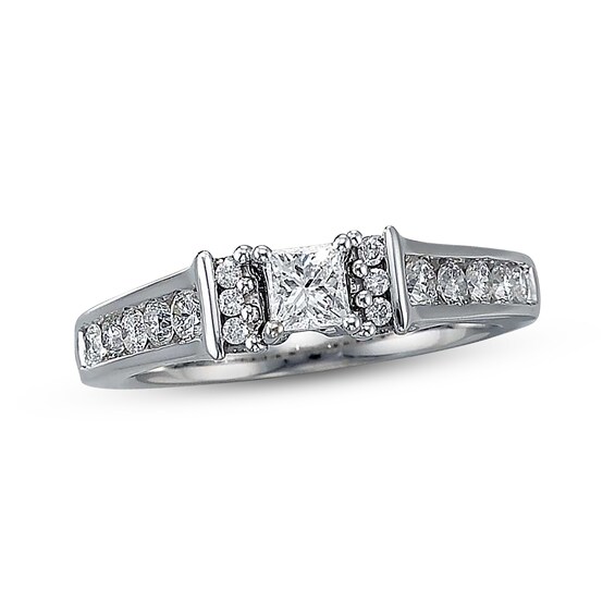 Previously Owned Diamond Engagement Ring 3/4 ct tw Princess & Round-cut 14K White Gold