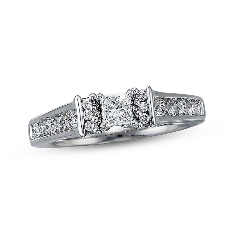 Main Image 1 of Previously Owned Diamond Engagement Ring 3/4 ct tw Princess & Round-cut 14K White Gold