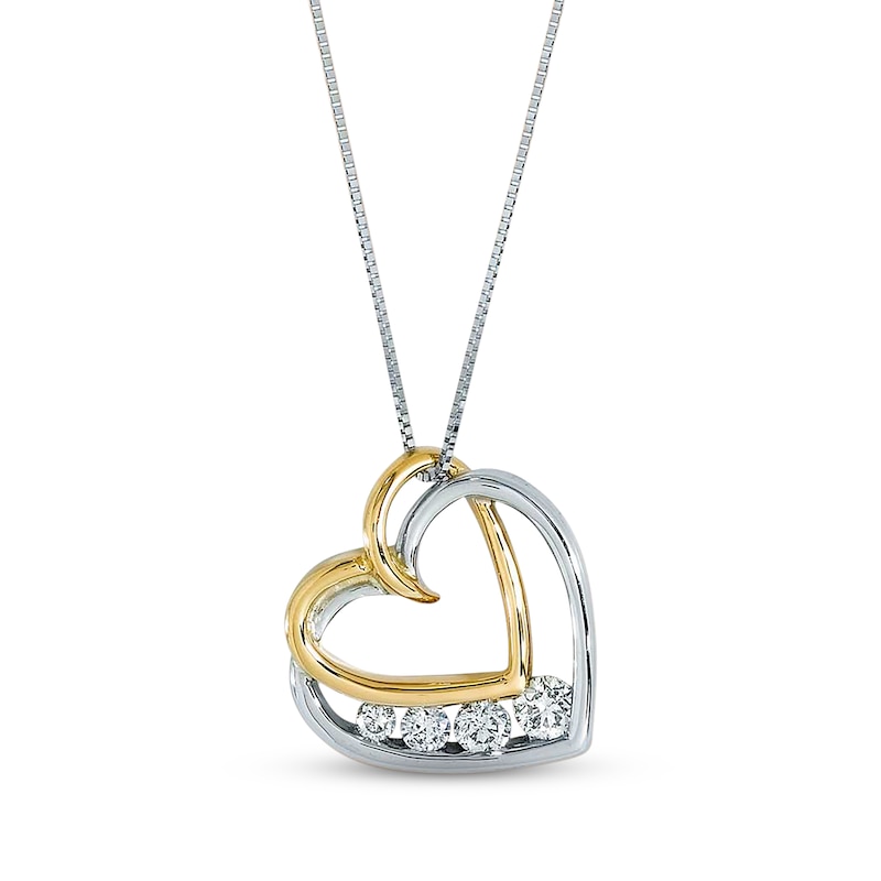 Main Image 1 of Previously Owned Double Heart Necklace 3/8 cttw Diamonds 14K Two-Tone Gold 18"