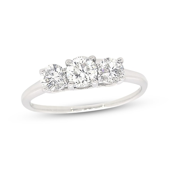Previously Owned Three-Stone Diamond Engagement Ring 1/3 ct tw Round-cut 14K White Gold/Platinum