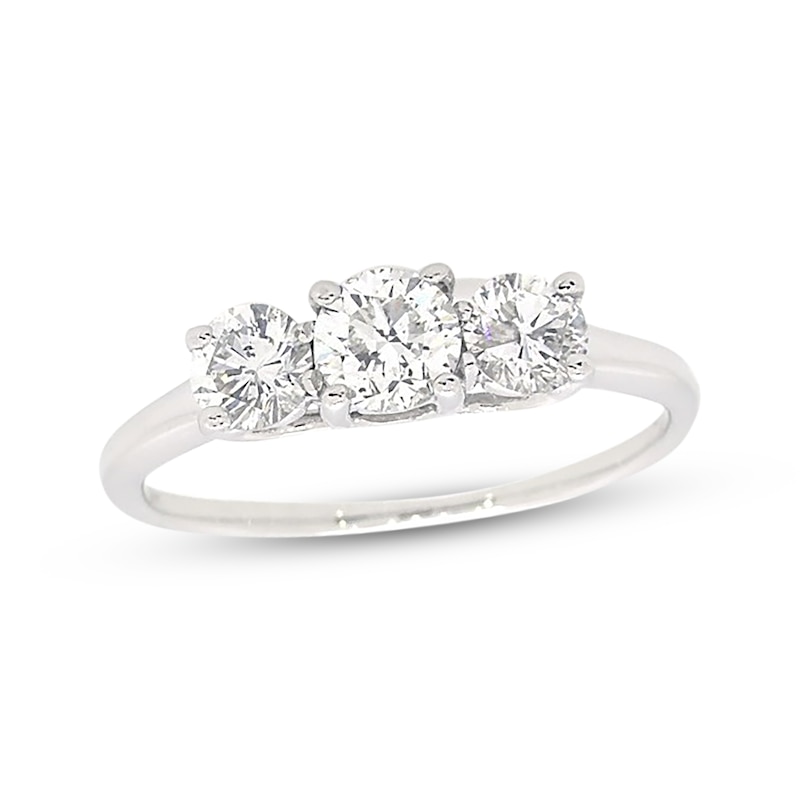 Main Image 1 of Previously Owned Three-Stone Diamond Engagement Ring 1/3 ct tw Round-cut 14K White Gold/Platinum