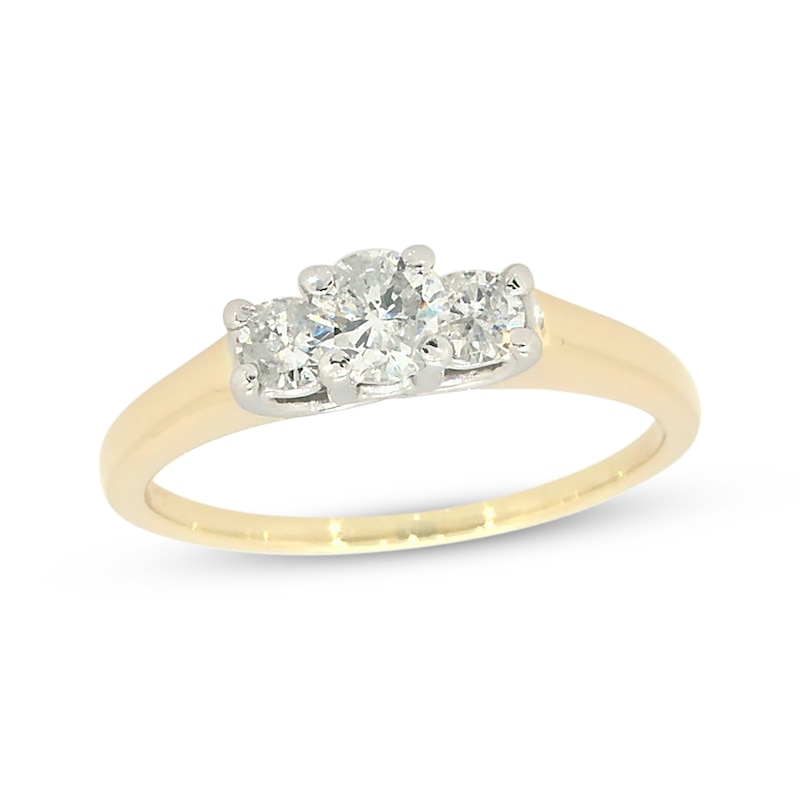 Main Image 1 of Previously Owned Three-Stone Diamond Engagement Ring 1/2 ct tw Round-cut 14K Yellow Gold