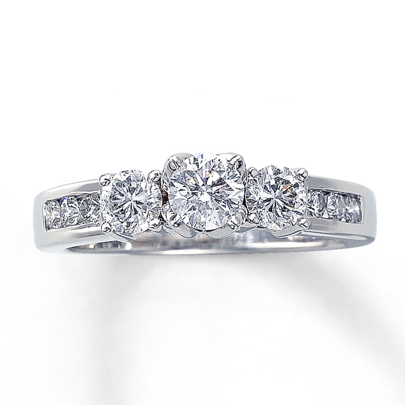 Main Image 1 of Previously Owned 3-Stone Engagement Ring 1 ct tw Round-cut Diamonds 14K White Gold