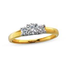 Previously Owned Diamond Three-Stone Ring 1/2 ct tw Round-cut 14K Yellow Gold & Platinum
