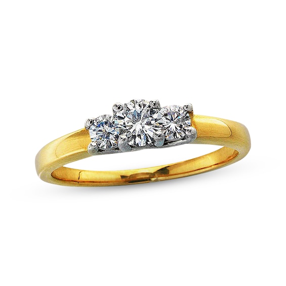 Previously Owned Diamond Three-Stone Ring 1/2 ct tw Round-cut 14K Yellow Gold & Platinum