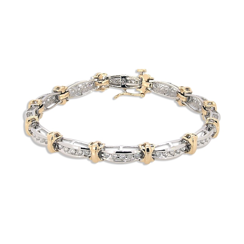 Main Image 1 of Previously Owned Diamond Bar Link Bracelet 2 ct tw Round-cut 10K Two-Tone Gold