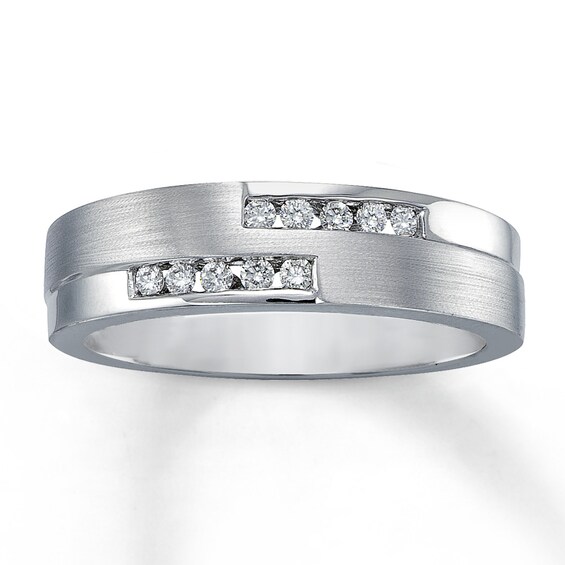 Previously Owned Men's Round-Cut Diamond Band 1/5 ct tw 14K White Gold