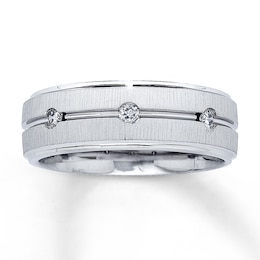 Previously Owned Men's Diamond Wedding Band 1/6 ct tw Round-cut 10K White Gold
