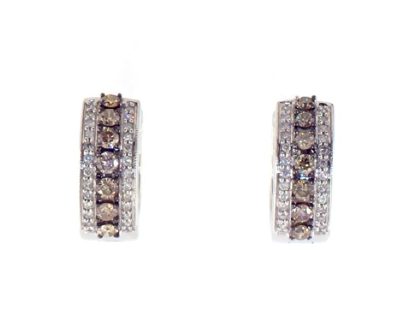 Main Image 1 of Previously Owned Champagne & White Diamond Hoop Earrings 3/4 ct tw 14K White Gold