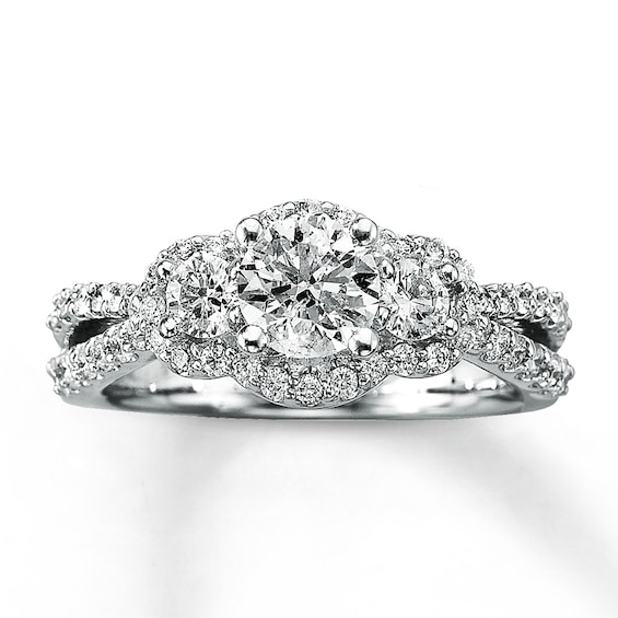 Previously Owned Three Stone Diamond Engagement Ring 1-1/2 ct tw 14K White Gold