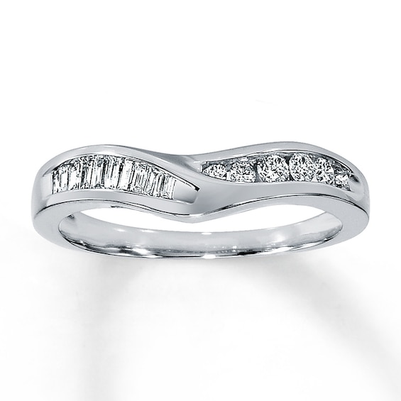 Previously Owned Diamond Contour Ring 1/4 ct tw Round & Baguette 14K White Gold