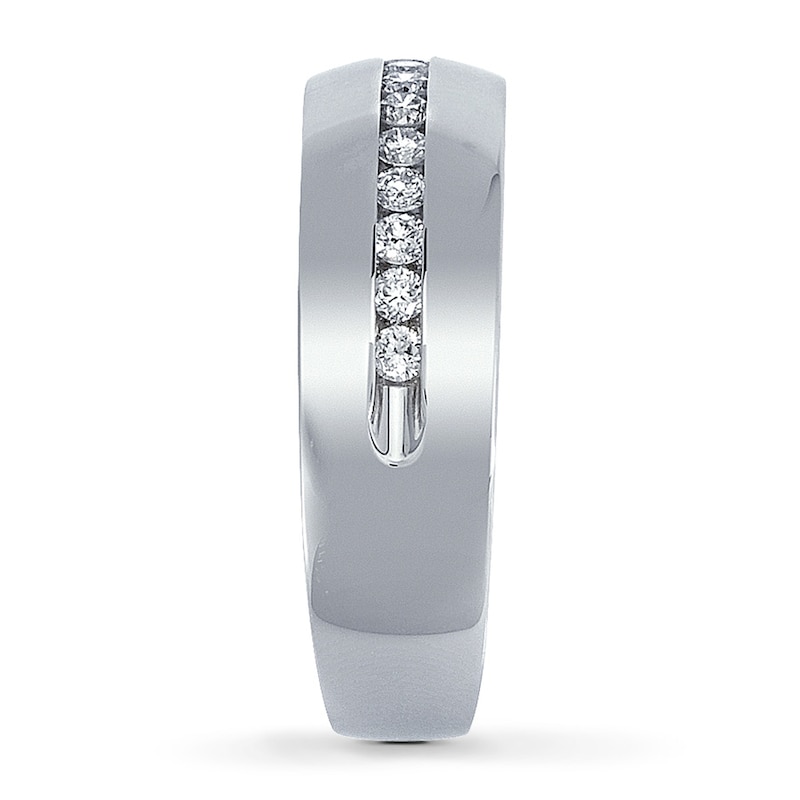 Main Image 3 of Previously Owned Men's Diamond Wedding Band 1/4 ct tw Round-cut 14K White Gold