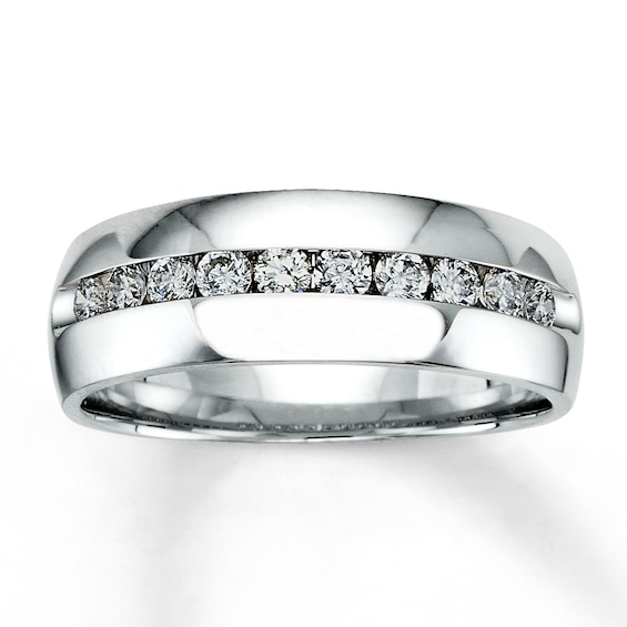 Previously Owned Men's Diamond Wedding Band 1/2 ct tw Round-cut 14K White Gold