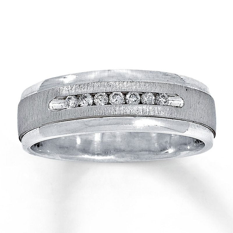 Main Image 1 of Previously Owned Men's Diamond Wedding Band 1/8 Carat tw 14K White Gold