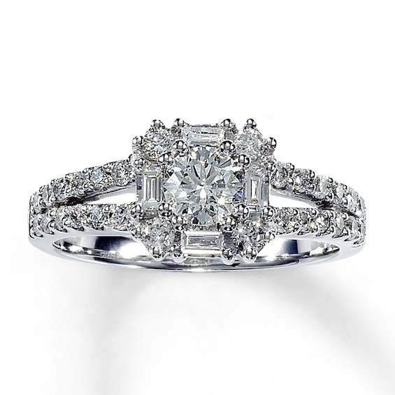 Previously Owned Diamond Engagement Ring 1 ct tw Round & Baguette 14K White Gold