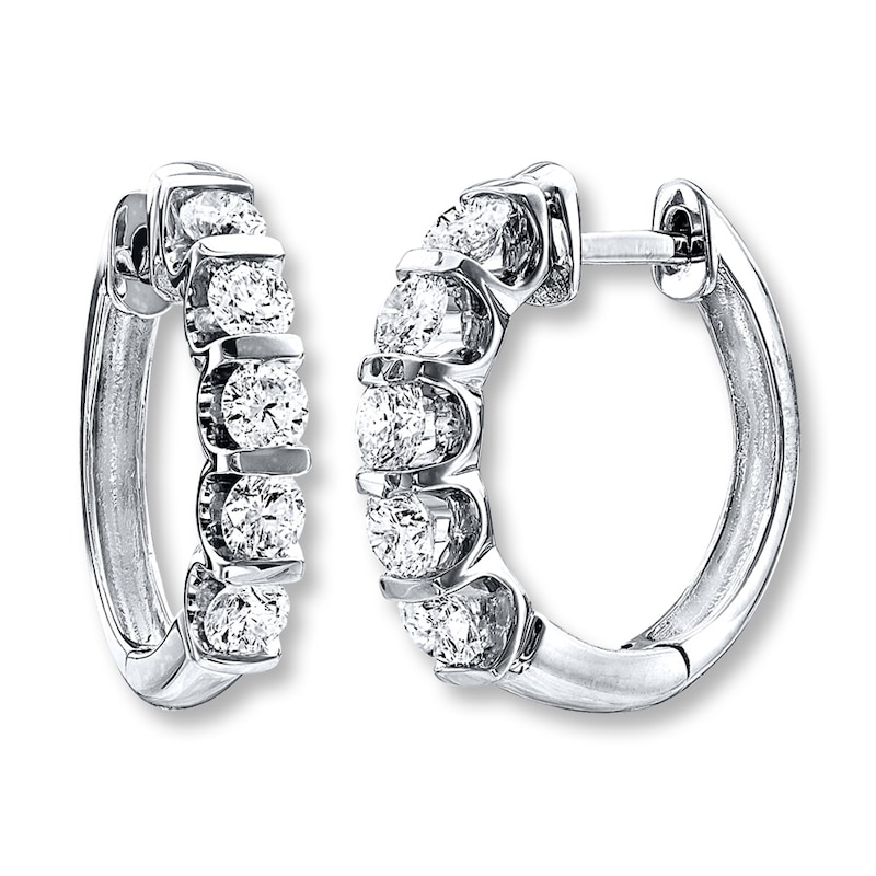 Previously Owned Diamond Hoop Earrings 2 ct tw Round-cut 14K White Gold
