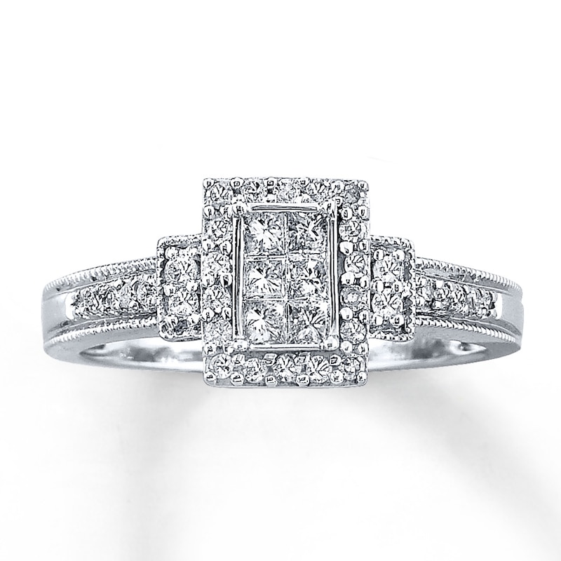 Previously Owned Engagement Ring 3/8 ct tw Princess & Round-cut ...