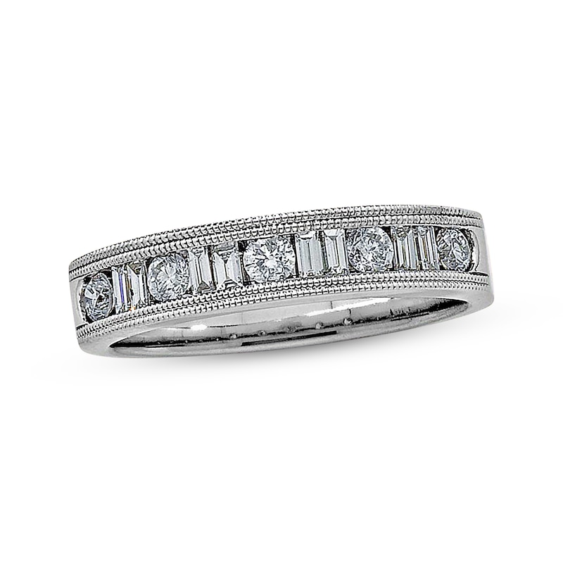 Main Image 1 of Previously Owned Diamond Anniversary Band 1/2 ct tw Round & Baguette-cut 14K White Gold