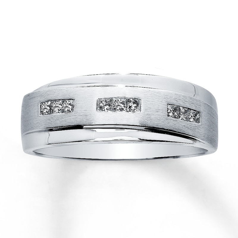 Main Image 1 of Previously Owned Men's Square-Cut Diamond Wedding Band 1/4 ct tw 14K White Gold