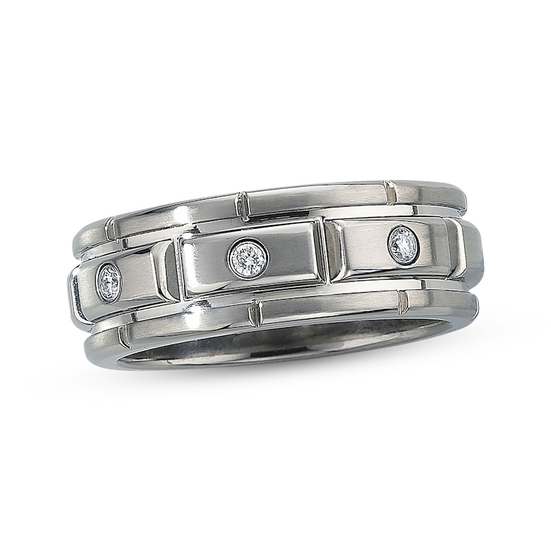 Main Image 1 of Previously Owned Diamond Men's Band 1/10 ct tw Round-Cut Titanium - Size 10