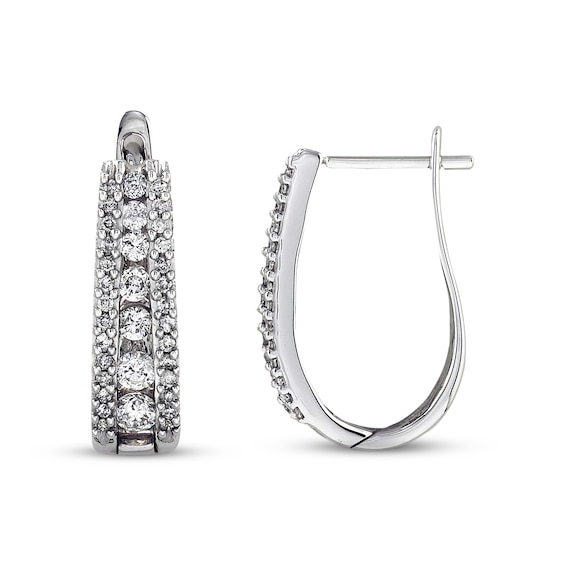 Previously Owned Diamond Tapered Hoop Earrings 1 ct tw Round-cut 14K White Gold