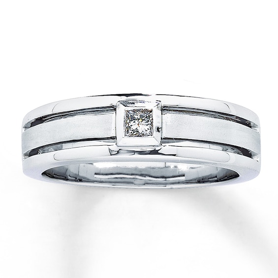 Previously Owned Men's Diamond Wedding Band 1/6 ct tw Square-Cut 14K White Gold