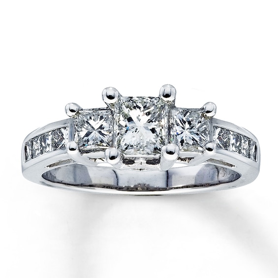 Previously Owned 3-Stone Diamond Ring 2 ct tw Princess-cut 14K White Gold