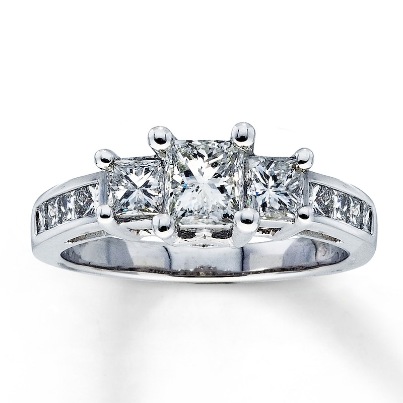 Main Image 1 of Previously Owned 3-Stone Diamond Ring 2 ct tw Princess-cut 14K White Gold