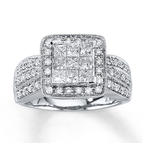 Previously Owned Engagement Ring 1 ct tw Princess & Round-cut Diamonds 14K White Gold