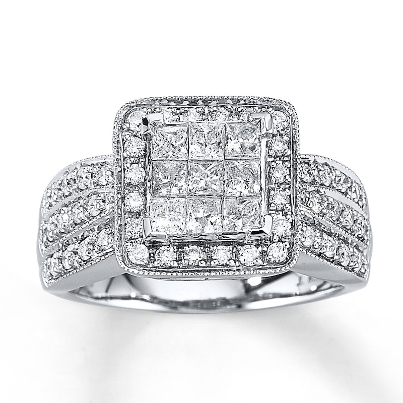 Previously Owned Engagement Ring 1 ct tw Princess & Round-cut Diamonds 14K White Gold