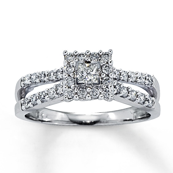 Previously Owned Diamond Promise Ring 1/2 ct tw Princess/Round 14K White Gold