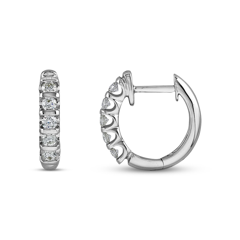 Main Image 1 of Previously Owned Diamond Hoop Earrings 1/8 ct tw Round-Cut 18K White Gold