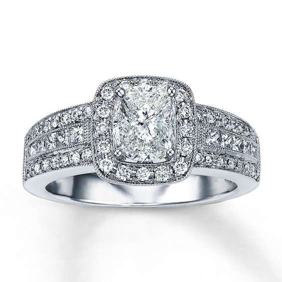 Previously Owned Diamond Engagement Ring 1 ct tw Princess & Round 14K White Gold