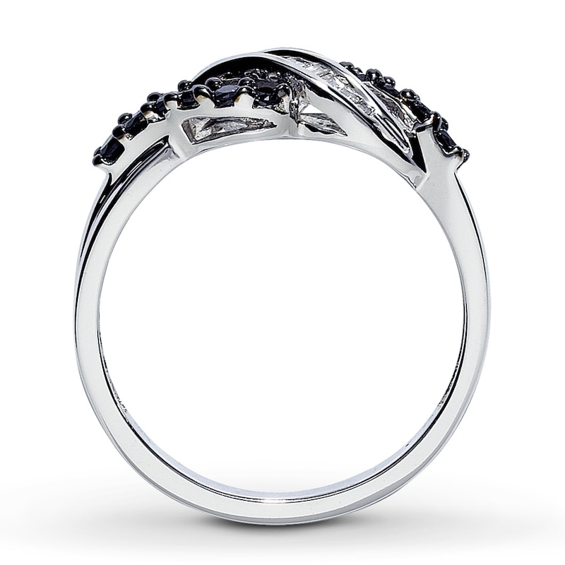 Main Image 2 of Previously Owned Black & White Diamond Ring 1/3 ct tw Baguette & Round 10K White Gold