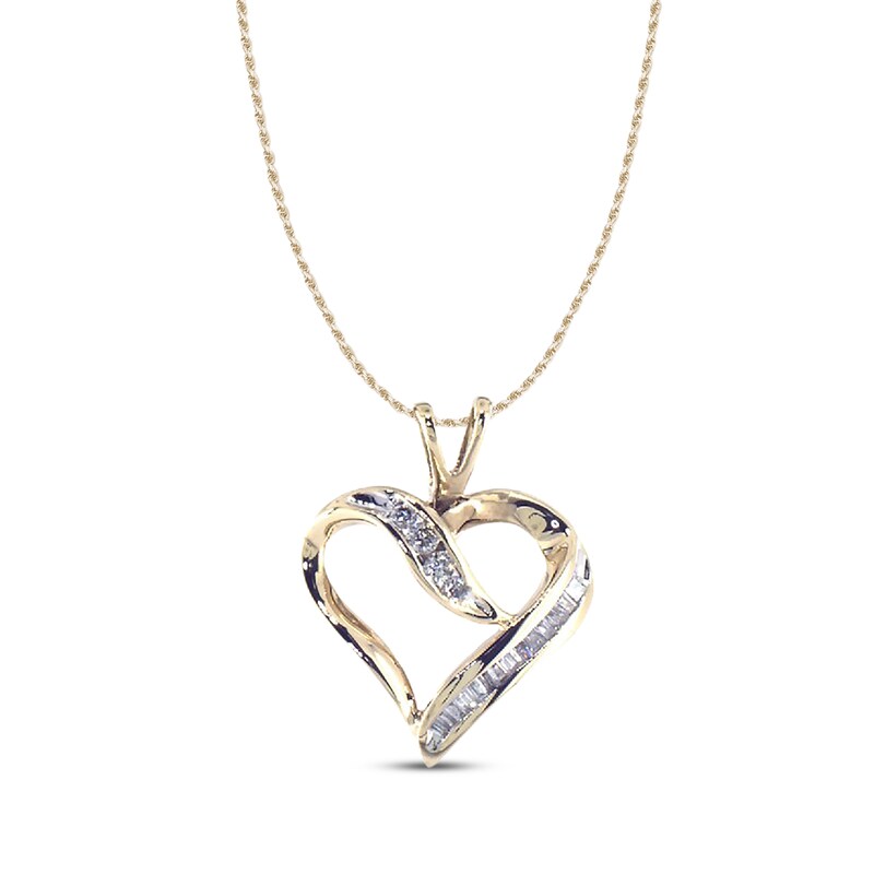 Previously Owned Diamond Heart Necklace 1/4 ct tw Round Baguette-Cut 10K  Yellow Gold 18
