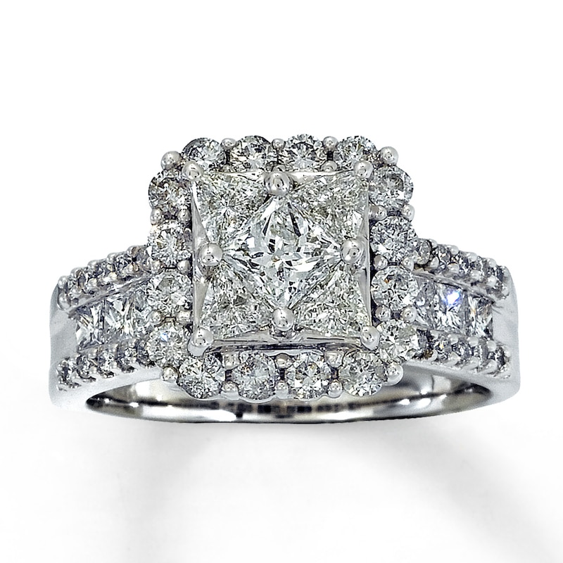 Main Image 1 of Previously Owned Diamond Engagement Ring 2-1/5 ct tw Princess, Trillion & Round 14K White Gold