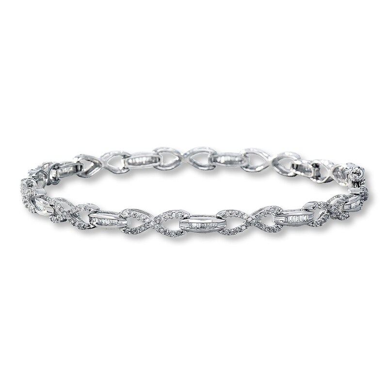 Previously Owned Diamond Bracelet 1 ct tw Round & Baguette 10K White ...