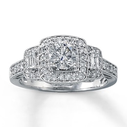 Previously Owned Three-Stone Diamond Ring 2 ct tw Round/Baguette-cut 14K White Gold