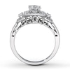 Previously Owned Three-Stone Diamond Ring 2 ct tw Round/Baguette-cut 14K White Gold