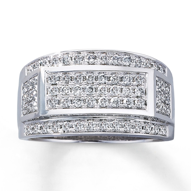 Main Image 1 of Previously Owned Men's Ring 1 ct tw Round-cut Diamonds 10K White Gold
