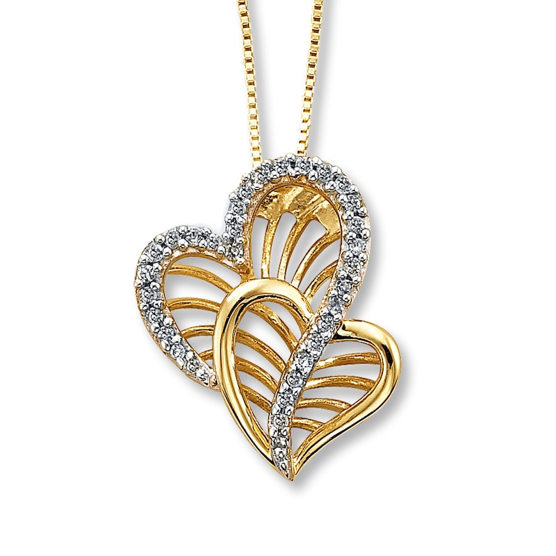 Main Image 1 of Previously Owned Diamond Heart Necklace 1/10 ct tw Round-Cut 10K Yellow Gold 18&quot;