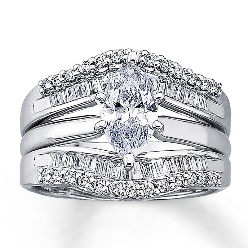 Previously Owned Diamond Enhancer Ring 1/2 ct tw Round & Baguette-cut 14K White Gold