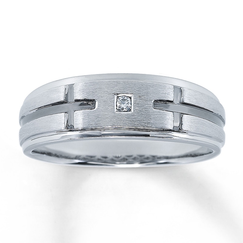 Main Image 1 of Previously Owned Men's Round-Cut Diamond Wedding Band 10K White Gold