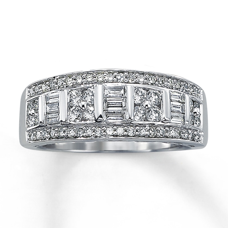 Main Image 1 of Previously Owned Diamond Anniversary Ring 3/4 ct tw Baguette & Round-cut 10K White Gold