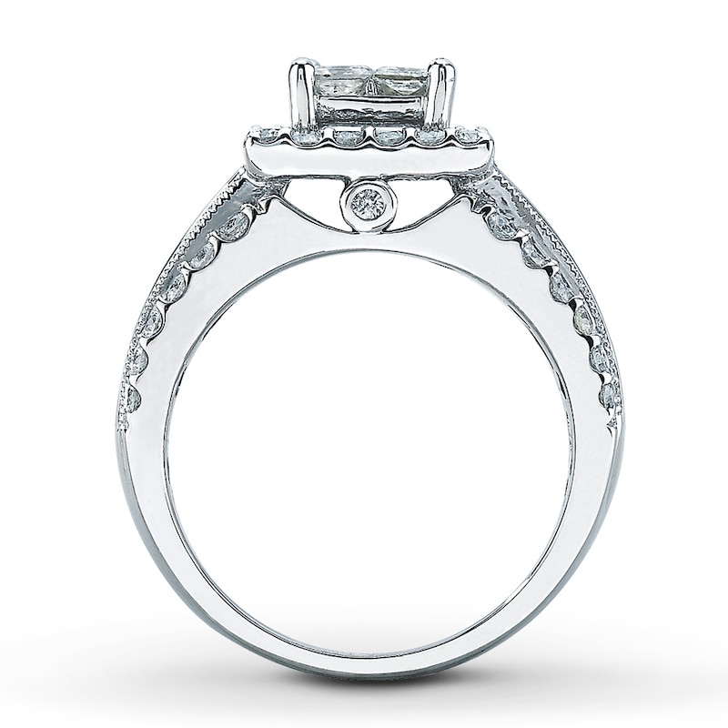 Main Image 2 of Previously Owned Diamond Engagement Ring 2 ct tw Princess, Baguette & Round-cut 14K White Gold